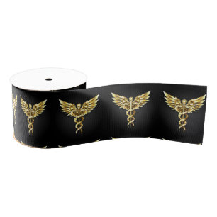 Ruban Gros-grain Symbole caducee polygonal or