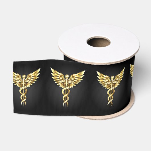 Ruban Gros-grain Symbole caducee polygonal or (Bobine)