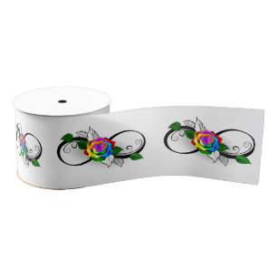 Ruban Gros-grain Symbole d'infini avec Rose arc-en-ciel