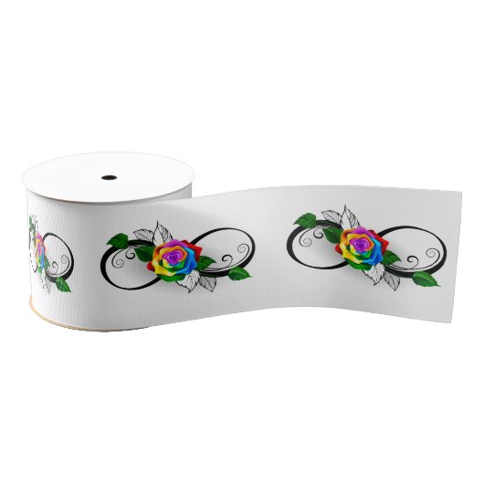 Ruban Gros-grain Symbole d'infini avec Rose arc-en-ciel (Bobine)