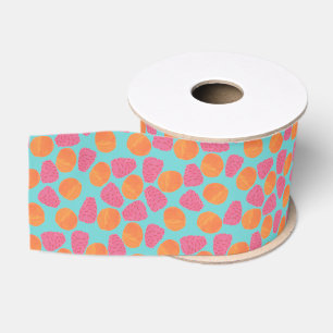 Ruban Gros-grain Tangérines de framboise sur bleu turquoise clair