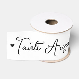 Ruban Gros-grain 'Tanti Auguri a Te' Écriture noire sur fond blanc