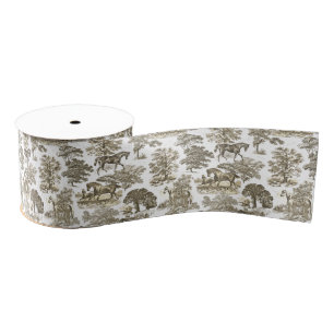 Ruban Gros-grain Toile de Jouy beige élégant et chic