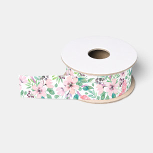 Ruban Gros-grain Toscane Aquarelles Motif Fleurs roses