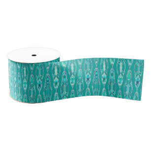 Ruban Gros-grain Tribal Batik - Turquoise et Aquamarine