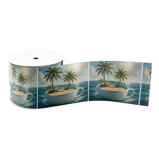 Ruban Gros-grain Tropical Island With Hammock in a Teacup (Bobine)