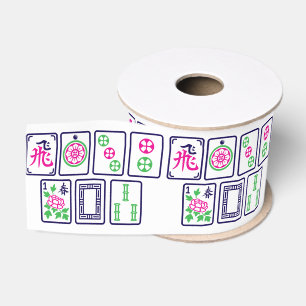 Ruban Gros-grain Tuiles de Mahjong #1 Rose Vert Bleu Conçues pour 3