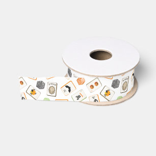 Ruban Gros-grain Tuiles de Mahjong Halloween aquarelle