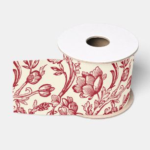 Ruban Gros-grain Tulipes Toile Rouge et Crème - Décor de Campagne F