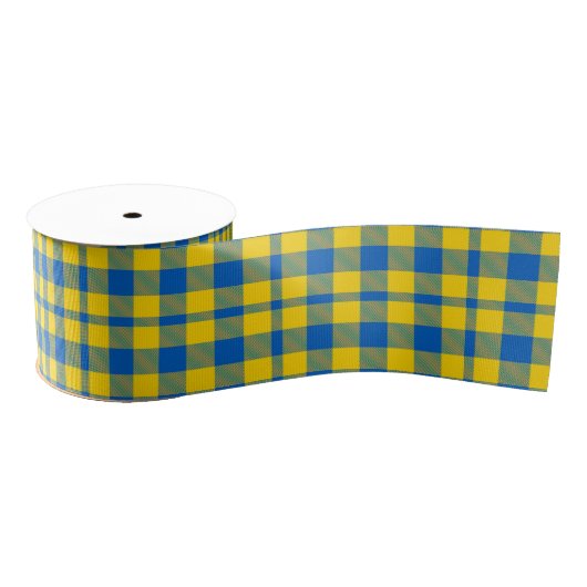 Ruban Gros-grain Ukraine Bleu et Jaune Buffalo Plaid, À damiers (Bobine)