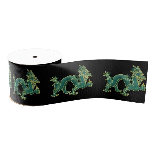 Ruban Gros-grain Un dragon vert avec l'équilibre d'or (Bobine)