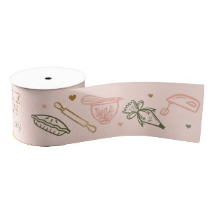 Ruban Gros-grain Ustensile de cuisson et Cuisine rose et vert olive