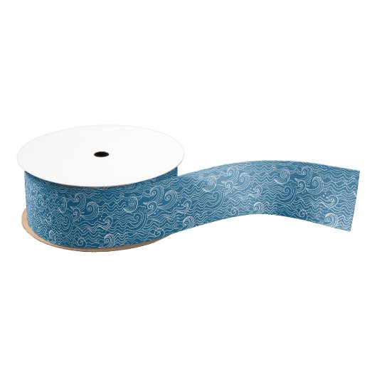 Ruban Gros-grain Vagues océaniques bleues et blanches (Bobine)