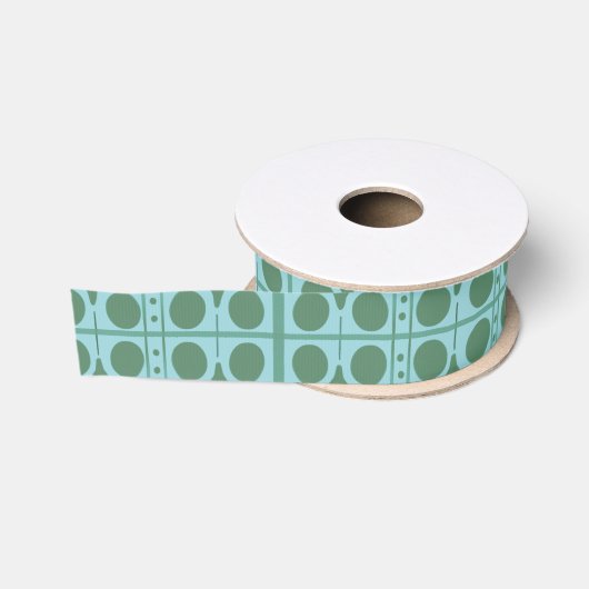 Ruban Gros-grain Vert Rétro et pois turquoise (Bobine)