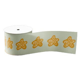 Ruban Gros-grain Vert sauge Princesse Fleurs dorées Anniversaire