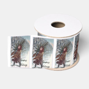 Ruban Gros-grain Vintage fille avec sapin de Noël