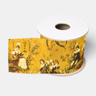 Ruban Gros-grain Vintage French Gold Yellow Toile Victorian Floral