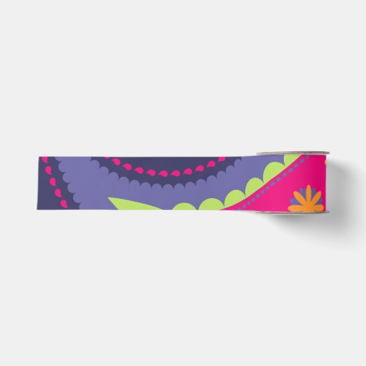 Ruban Gros-grain Violet et rose paisley (Devant)