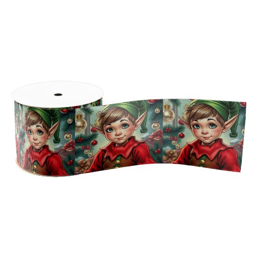 Ruban Gros-grain Whimsical Cartoon Elf | Christmas (Bobine)