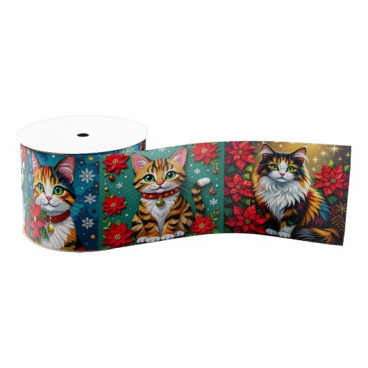Ruban Gros-grain Whimsical Festive Cats Christmas  (Bobine)
