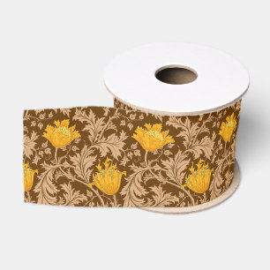 Ruban Gros-grain William Morris Anemone, Brown et moutarde Gold