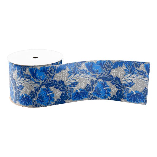 Ruban Gros-grain William Morris Floral, Sapphire Blue and Grey (Bobine)