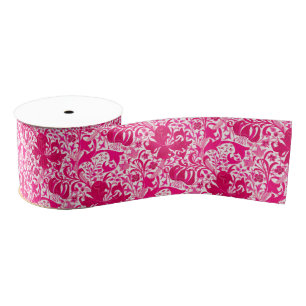 Ruban Gros-grain William Morris Iris et Lily, Fuchsia Pink