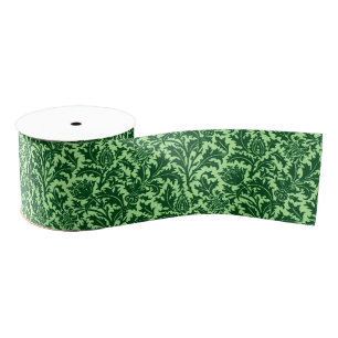 Ruban Gros-grain William Morris Thistle Damask, Emerald Green