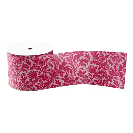 Ruban Gros-grain William Morris Thistle Damask, Fuchsia Pink (Bobine)