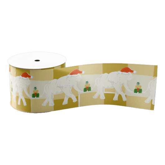 Ruban Gros-grain Yellow Checkered White Elephant Christmas Party (Bobine)
