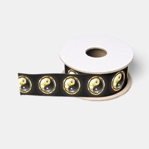 Ruban Gros-grain Yin Yang or sur noir