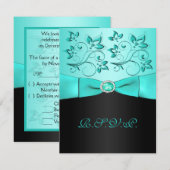 Ruban imprimé Carte de réponse Aqua, floral noir I (Devant / Derrière)