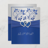 Ruban imprimé Carte de réponse cœurs joints bleu a (Devant / Derrière)