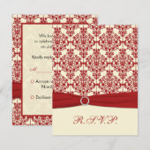 RUBAN IMPRIMÉ Carte de réponse en damassé crème et (Devant / Derrière)