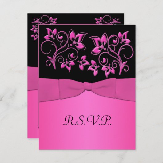 RUBAN IMPRIMÉ Carte de réponse florale rose et noi (Devant / Derrière)