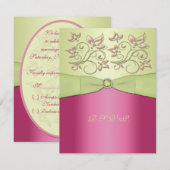 Ruban imprimé Carte de réponse florale rose et ver (Devant / Derrière)