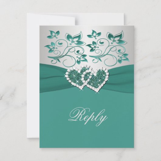 RUBAN IMPRIMÉ Carte de réponse florale sarcelle et (Devant)