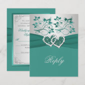 RUBAN IMPRIMÉ Carte de réponse florale sarcelle et (Devant / Derrière)