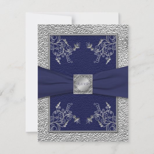 Ruban imprimé Carte de réponse Navy et Pewter (Devant)