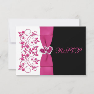 RUBAN IMPRIMÉ Carte de réponse Rose, Blanc, Noir
