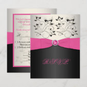 RUBAN IMPRIMÉ Carte de réponse RSVP rose, noir et  (Devant / Derrière)