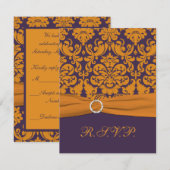 Ruban imprimé Carte-réponse RSVP damassée violette (Devant / Derrière)
