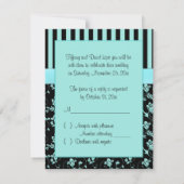Ruban imprimé carte RSVP bleu aqua à rayures noire (Dos)