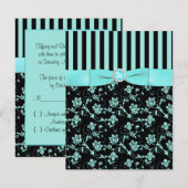Ruban imprimé carte RSVP bleu aqua à rayures noire (Devant / Derrière)