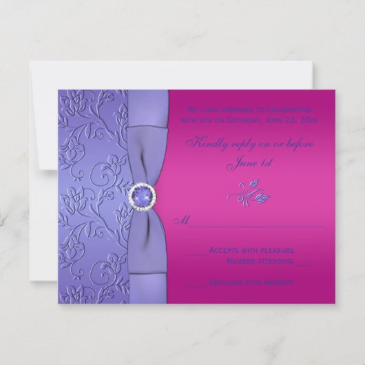 Ruban imprimé carte RSVP florale fuchsia et violet (Devant)