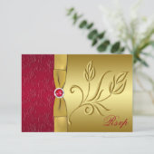 RUBAN IMPRIMÉ Carte RSVP florale rouge et or (Debout devant)