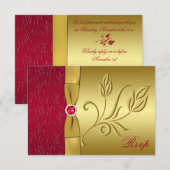 RUBAN IMPRIMÉ Carte RSVP florale rouge et or (Devant / Derrière)