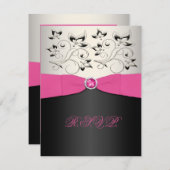 Ruban imprimé Carte RSVP rose, noir et argent (Devant / Derrière)