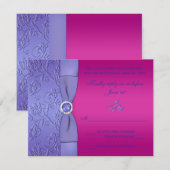Ruban IMPRIMÉ Fuchsia, Carte RSVP florale violette (Devant / Derrière)