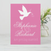 Ruban rose de colombe blanche invitation de mariag (Debout devant)